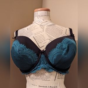 Cacique Lightly Lined Balconette Bra 38F (DDD) by Lane Bryant Black Green Lace